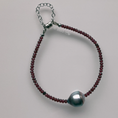 Bracelet en Grenat rouge et Perle de Tahiti