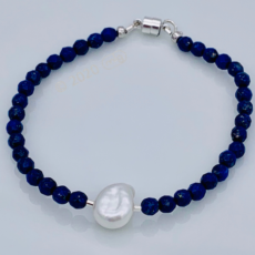 Bracelet en Lapis-lazuli et Perle d'eau douce semi-baroque