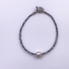 Bracelet en Hématite argent et Perle d’eau douce ronde