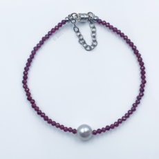 Bracelet en Grenat rouge et Perle d’eau douce ronde