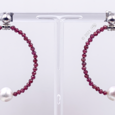 Créoles en Grenat rouge et Perles d’eau douce rondes - 4cm